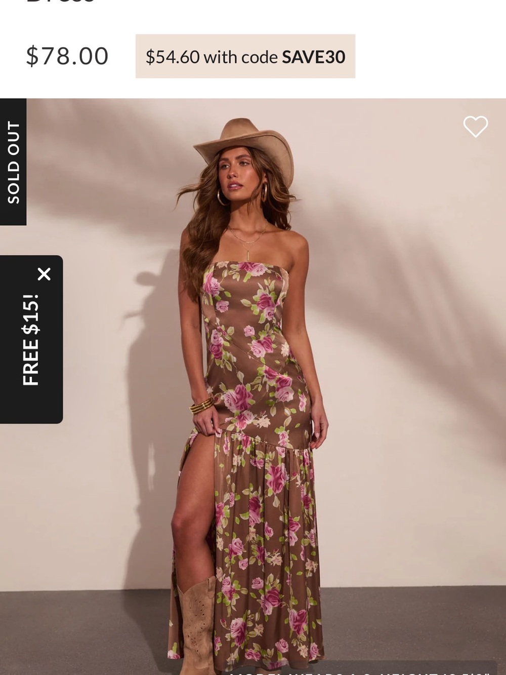 Promesa Strapless Floral Maxi Dress in Brown and Pink